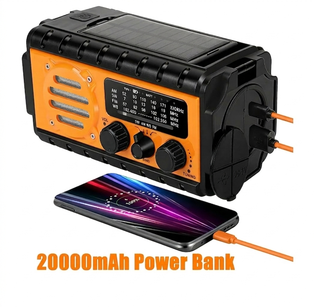 Nödradio med solceller, 20 000 mAh
