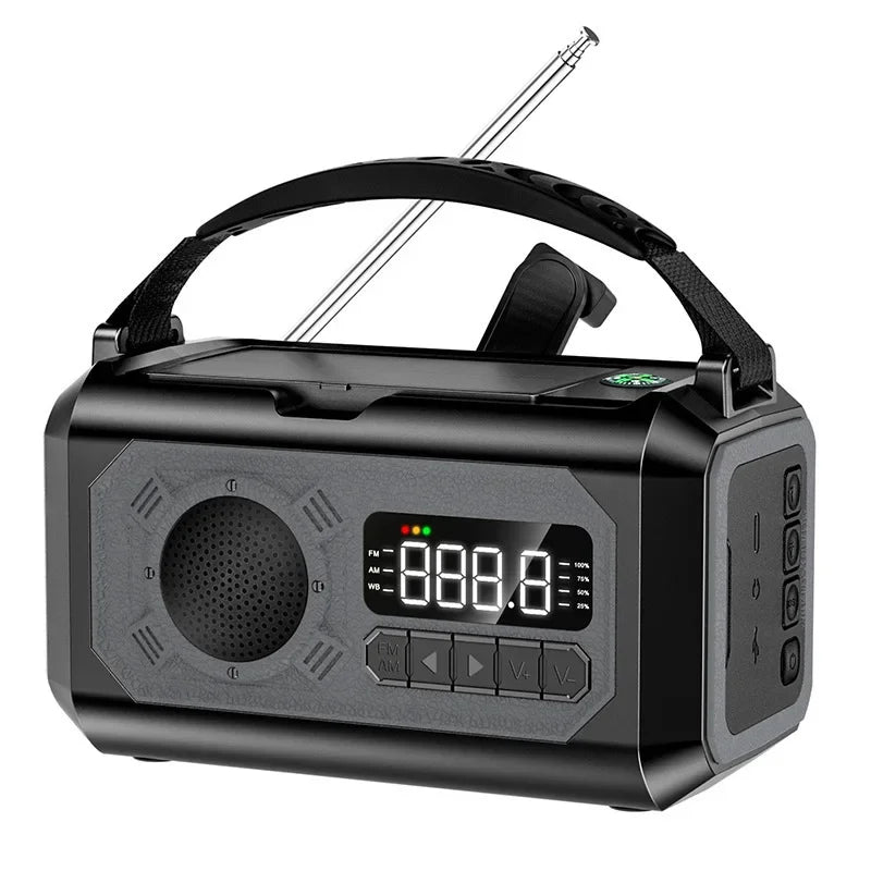 Nödradio på 12000 mAh med dubbla solpaneler och handvev (AM/FM/NOAA)