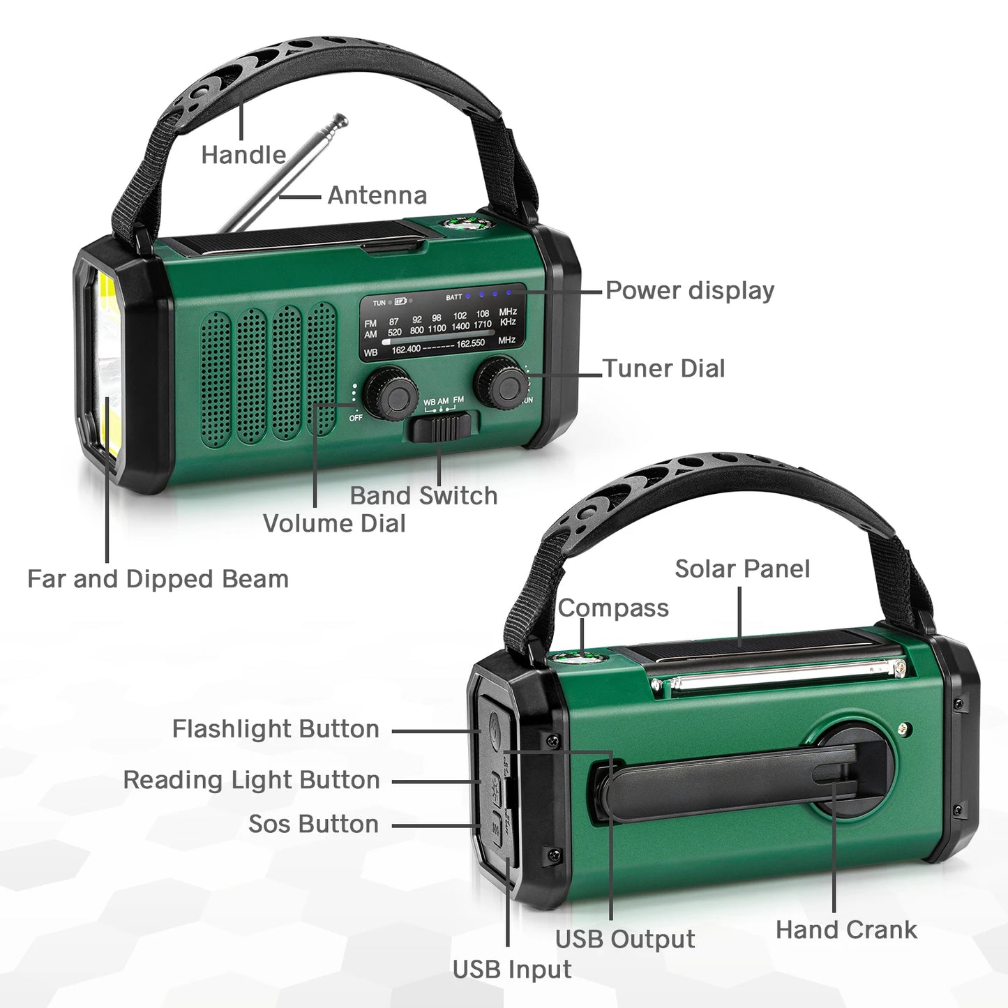 Nödfallssolradion med handvev – 10000 mAh powerbank
