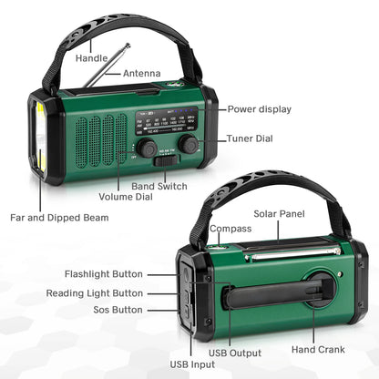 Nödfallssolradion med handvev – 10000 mAh powerbank