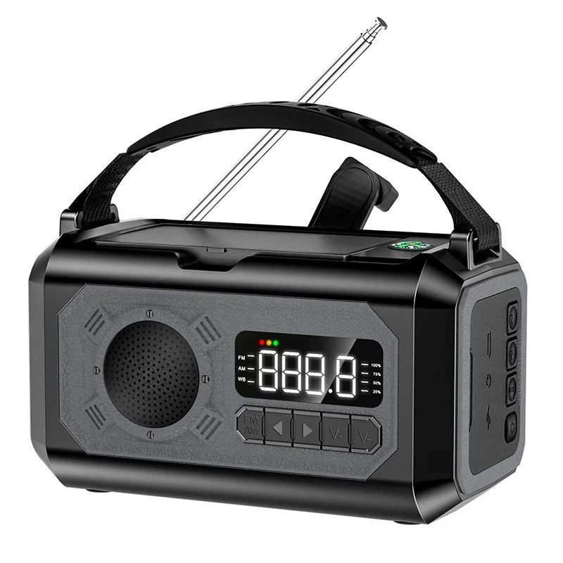 Nödradio på 12000 mAh med dubbla solpaneler och handvev (AM/FM/NOAA)