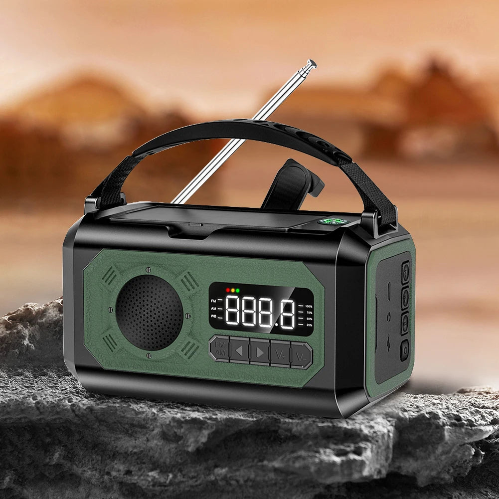Nödradio på 12000 mAh med dubbla solpaneler och handvev (AM/FM/NOAA)