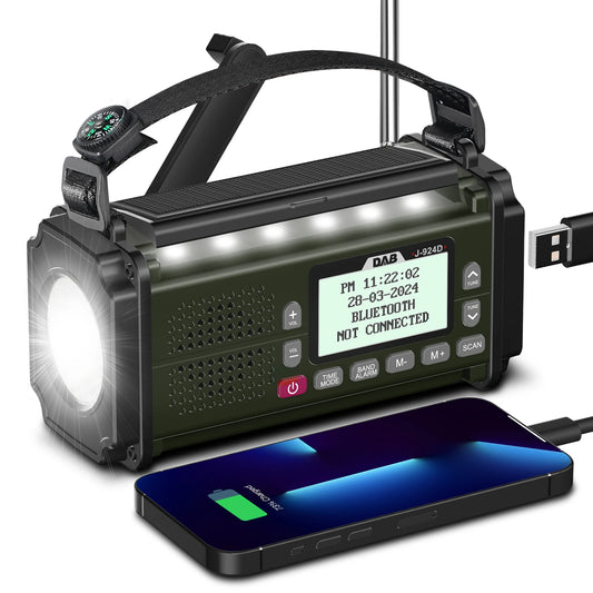 DAB+ radio FM Bluetooth-högtalare 10000mAh powerbank nödradio bärbar solradio vevladdning USB-C laddning LED