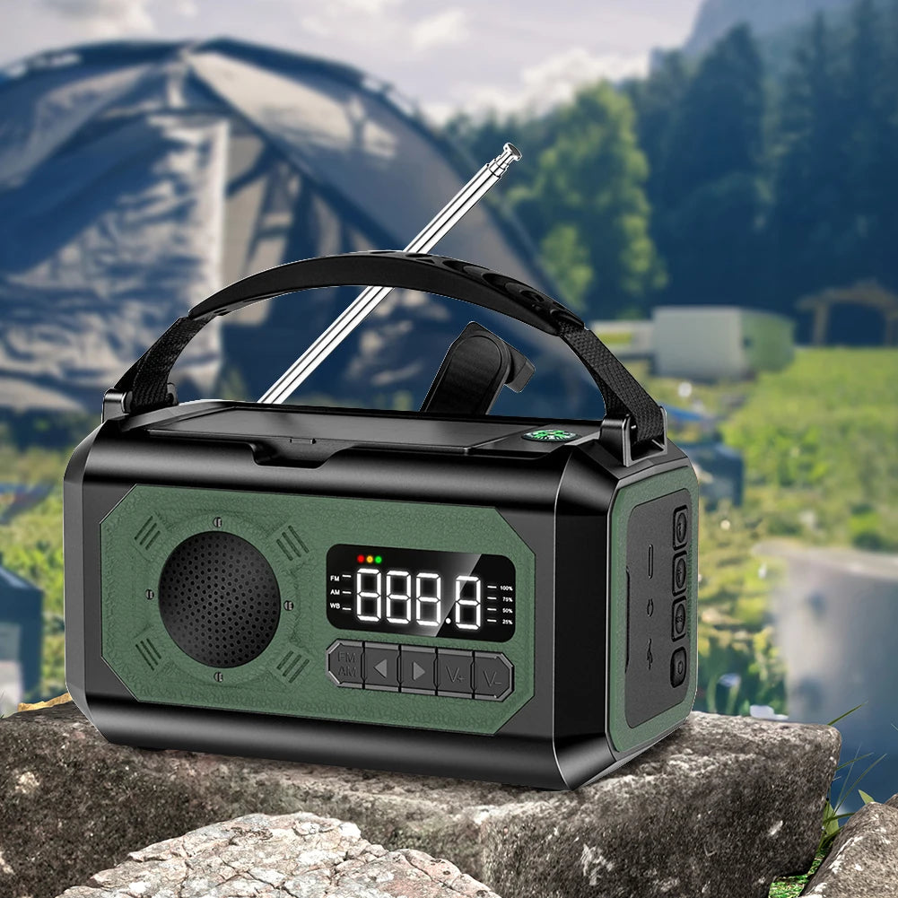 Nödradio på 12000 mAh med dubbla solpaneler och handvev (AM/FM/NOAA)