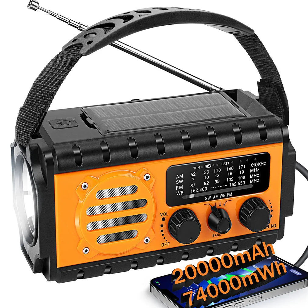 Nödradio med solceller, 20 000 mAh