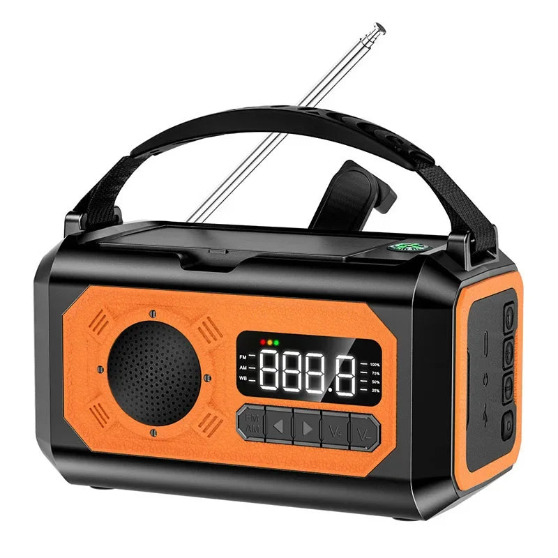 Nödradio på 12000 mAh med dubbla solpaneler och handvev (AM/FM/NOAA)