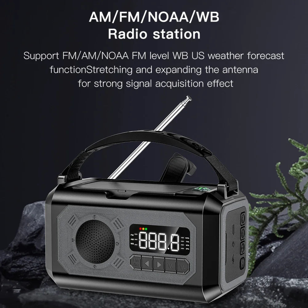 Nödradio på 12000 mAh med dubbla solpaneler och handvev (AM/FM/NOAA)