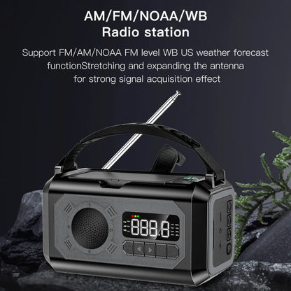 Nödradio på 12000 mAh med dubbla solpaneler och handvev (AM/FM/NOAA)